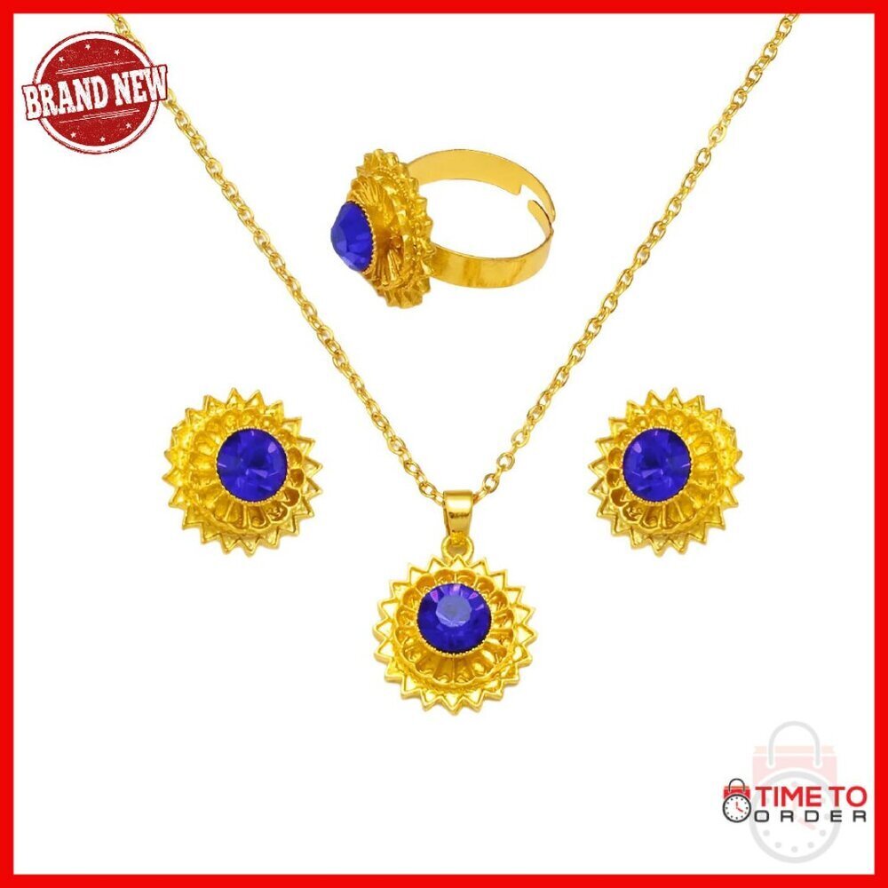 14K Gold Filled Ethiopian Jewelry Set Necklace Earrings Rings